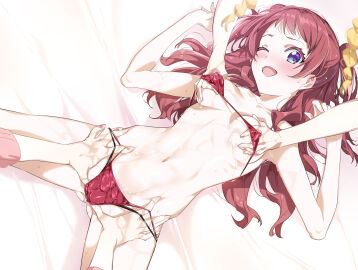 3girls applying_lotion bikini braid breasts covered_nipples female fujita_kotone gakuen_idolmaster grabbing_another's_breast groping hanami_saki hanami_ume hands_on_another's_crotch highres idolmaster incest long_hair lube lying medium_breasts multiple_females multiple_girls multiple_others navel niko_(tama) nipple_stimulation nipple_tweak one_eye_closed open_mouth out_of_frame purple_eyes red_bikini red_hair siblings sisters smile solo_focus spread_legs swimsuit twin_braids yuri