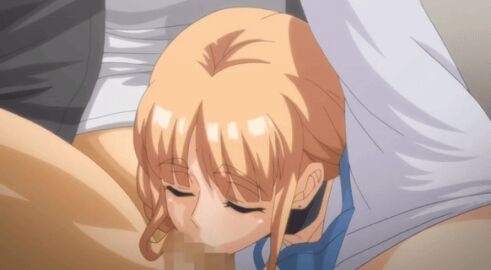 1boy 2023 20s age_difference animated blonde_hair breasts closed_eyes fellatio female fujimaki_tatsuya hajimete_no_hitozuma huge_breasts kawai_ayako male mature_female older_female_and_younger_male oral pink_shirt shirt straight