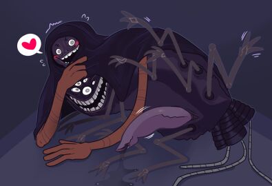 body_horror cl0ckability cloak digital_media_(artwork) eyes giant_penis horror_(theme) long_arms look_outside lyle_(look_outside) male monster penis precum teeth