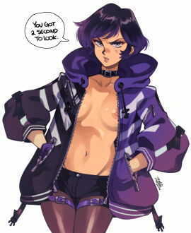 1girls blush breasts english_text female nipples reina_mishima short_hair tekken tekken_8 tomboy z0mbieraptor