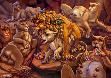 6+girls 6girls accessory alternate_version_at_source animal_genitalia animal_penis animal_pussy anus being_watched belly big_belly cave claws closed_eyes detailed_background digitigrade duo eye_scar facial_scar feather_in_hair feathers feet felid feline feline_genitalia feline_penis feline_pussy female female_penetrated feral feral_on_feral feral_penetrated feral_penetrating feral_penetrating_feral feral_with_hair foot_fetish foot_lick foot_play from_behind_position fur genitals group group_sex hair hair_accessory harem hi_res licking lion looking_at_another looking_pleasured lying male male/female male_penetrating male_penetrating_female mammal mane misty_morning mounting multi_nipple navel nipples notched_ear nude on_back on_side open_mouth orgy pantherine pawpads paws peacock_feather penetration penile penile_penetration penis pregnant pregnant_female pussy quadruped scar sex smile tail tan_body tan_fur teats teeth toes tongue tongue_out tribal vaginal_penetration