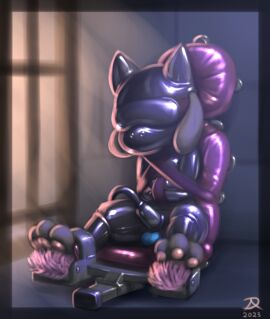 blindfold bondage bound feral generation_4_pokemon hi_res latex male nintendo pawpads paws pokemon pokemon_(species) radasus riolu rubber_clothing sitting solo tickle_torture tickling