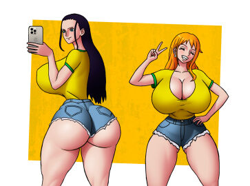 2d ass ass_bigger_than_head ass_focus back_view big_ass big_breasts bikini breasts curvy curvy_figure fat_ass female female_focus female_only holymonster huge_ass huge_breasts large_ass nami_(one_piece) nico_robin one_piece post-timeskip thick_ass thick_thighs thong voluptuous