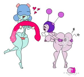 2girls after_anal alien anal anal_juice anal_plug antennae anus ass barefoot belly big_ass big_breasts big_butt big_dildo blue_hair blue_skin breasts breath buttplug celeste_(naq) completely_nude dildo double_sided_dildo feet female female_only full_body gape gaping_anus gloves hair_over_eyes heart hearts_around_head holding_ass huge_ass huge_dildo huge_thighs implied_anal keelgabeytheart long_hair massive_dildo multiple_females multiple_girls naked naked_female nebula_(naq) nebula_and_quasar nipples nude nude_female open_mouth pain painal purple_skin skinny smiling sweating thick_thighs thong tired wet_anus wet_dildo