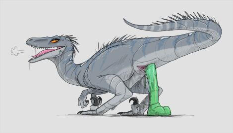 animal_dildo animal_genitalia animal_penis animal_sex_toy breath cloaca cybernetics cyborg dildo dinosaur dromaeosaurid equine_dildo equine_genitalia equine_penis female feral genitals hi_res looking_at_viewer looking_back machine male open_mouth panting penis phlegraofmystery prehistoric_species reptile sam_(phlegraofmystery) scalie sex_toy solo theropod