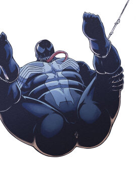 1boy absurd_res alien anus anus_only ass digital_media_(artwork) featureless_crotch feet hi_res humanoid long_tongue looking_at_viewer male male_only marvel marvel_comics muscular orange-lin orange_lin sharp_teeth simple_background smile solo spider-man_(series) symbiote teeth tongue tongue_out venom_(marvel) yaoi