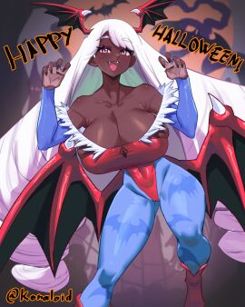 1girls 4:5 artist_name big_breasts black_female blush breasts cosplay dark-skinned_female dark_skin darkstalkers drill_hair female female_only game_freak hair_ornament halloween head_wings highres hourglass_figure huge_breasts jacinthe_(pokemon) jewelry konaloid large_breasts lilith_aensland lilith_aensland_(cosplay) long_hair looking_at_viewer nintendo pink_eyes pink_hair pokemon pokemon_legends:_z-a shiny_skin smile smiling_at_viewer solo standing thick_thighs thighs wide_hips wings yukari_(pokemon)