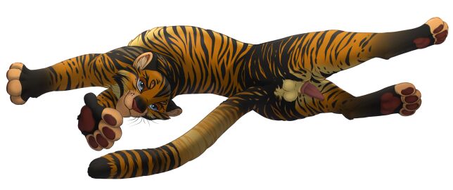 alpha_channel animal_genitalia animal_penis anus ass balls bedroom_eyes blue_eyes digital_drawing_(artwork) digital_media_(artwork) erection felid feline_genitalia feline_penis feral fur genitals hi_res looking_at_viewer lying male mammal narrowed_eyes on_side pantherine pawpads paws penile_spines penis perineum playful presenting roughlady seductive sheath simple_background smile solo stretching striped_body striped_fur stripes tail tiger transparent_background