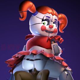 1boy 1girls 3d 3d_(artwork) accurate_model anus ass baby_(fnafsl) breasts circus_baby circus_baby_(fnaf) circus_baby_(original) cowgirl_position female five_nights_at_freddy's five_nights_at_freddy's:_sister_location green_eyes larger_female looking_back male orange_hair penetration penis pussy robot robot_girl robot_humanoid sex size_difference skirt somethingshrimpii straight thighs twintails vagina vaginal_penetration vaginal_sex