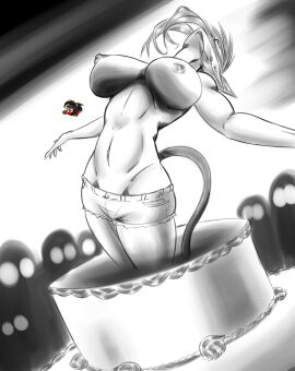 big_breasts birthday_cake breasts cat_ears cat_girl cat_tail catgirl crowd_watching elf_ears female fit fit_female heartline22 jngart neko nelfko suprised