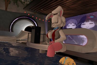 areolae_peeking big_breasts bunny fat_ass feet_in_water fnia futa_cock futanari horsecock micro_bikini monokini one_piece_swimsuit pool poolside red_one-piece_swimsuit vanny vrchat vrchat_avatar white_fur