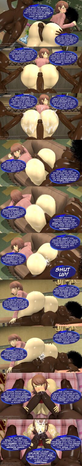 1girls 3futas comic comic_strip dark-skinned_futa futanari kumaccino persona persona_3 tagme theboobedone yukari_takeba