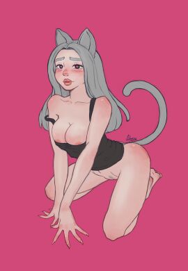 animal_ears big_breasts blue_eyes breasts cat_ears cat_girl curvy female grey_hair huge_breasts large_breasts light-skinned_female light_skin long_hair neko neko_girl solek_x solga solo solo_anthro solo_female solo_focus very_long_hair youtube