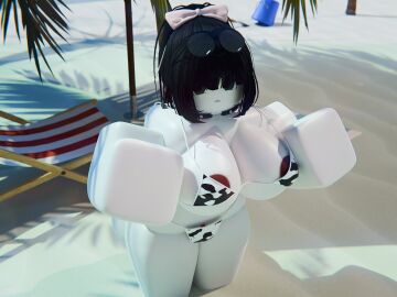 1girls 3d areolae ass beach big_breasts breasts cow_bikini dndoodle female glasses pussy roblox roblox_avatar robloxian self_upload tagme thighs