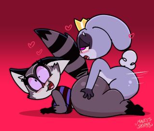 ambiguous_penetration ass ass_grab big_ass big_butt blush bottomless breasts butt_grab clothed clothing crown crown_only demon digital_media_(artwork) female from_behind_position hand_on_ass hand_on_butt headgear heart_symbol lagomorph leporid male mammal mautis_skunk motion_lines open_mouth penetration procyonid rabbit raccoon sex signature smile tail toony topwear