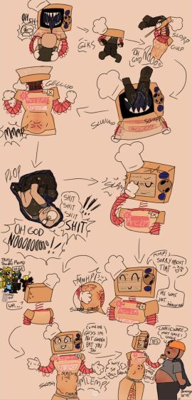 banana_peel_(die_of_death) belly_bulge block_(die_of_death) carepad_(die_of_death) chef_hat civilian_(die_of_death) cookie cookieware_(die_of_death) die_of_death_(roblox) digestion digestion_noises harken_(die_of_death) hotdog_(die_of_death) mequot oven punch_(die_of_death) roblox sloshing_belly taunt_(die_of_death) vore vore_belly