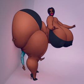 1boy 1girls against_wall ass ass_bigger_than_head ass_body ass_in_face ass_smothering ass_up big_booty_judy big_breasts big_dom_small_sub big_lips blitzhero booty_shorts breasts brown_skin cleavage curvy dark-skinned_male dark_skin female heels hyper_ass hyper_lips larger_female lips male massive_ass nipple_bulge original_character short_hair size_fetish slammed_against_wall_by_ass smile smothering_ass someshittysketches tagme thick_ass thick_lips thick_thighs venus_body voluptuous voluptuous_female