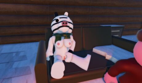 1boy 1girls 3d aged_up breasts breasts_out female female_focus looking_at_another male piggy_(game) pussy thigh_highs thighhighs zuzy_(piggy)