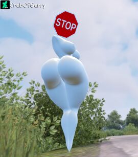 3d animate_inanimate armless back_view big_ass big_butt breasts crabofgarry female looking_at_viewer looking_back looking_back_at_viewer no_arms object_head sign sign_head stop_sign thick_thighs