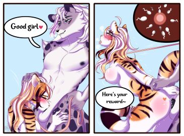 2024 absurd_res anthro anthro_on_anthro anthro_penetrated anthro_penetrating anthro_penetrating_anthro arm_pull balls balls_deep bite biting_lip black_nipples black_penis blue_eyes blush blush_lines bodily_fluids breasts breath calico_pattern chupico collar cum cum_in_pussy cum_inside cutaway deepthroat dialogue digital_media_(artwork) duo english_text felid fellatio female female_penetrated from_behind_position fur genital_fluids genitals green_eyes grey_body grey_fur hair hand_on_head hand_on_leg heart_(marking) heart_symbol hi_res impregnation jonathan_(chupico) leash leash_pull leashed_collar leopard_spots looking_pleasured male male/female male_penetrating male_penetrating_female mammal markings medium_breasts motion_lines multicolored_body multicolored_ears multicolored_fur multicolored_hair multicolored_tail nipples oral oral_penetration orange_body orange_fur ovum pantherine penetration penile penile_penetration penis penis_in_pussy prison_guard_position pussy sex side_view simple_background snow_leopard speech_bubble sperm_cell spots stripes tail text tiger tongue tongue_out two_panel_image vaginal_penetration vala_(fzzr) white_body white_fur white_hair