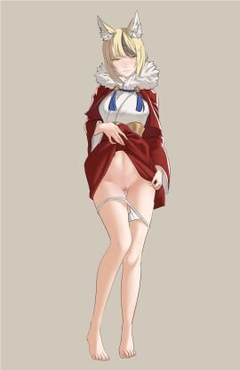 blonde_hair female female_focus fire_emblem fire_emblem_fates fox_ears panties panties_down pomelomelon selkie_(fire_emblem) tagme white_panties