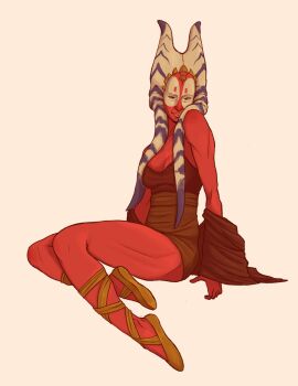 1girls brown_dress cleavage dress dropping_clothes female jedi jedi_master legs lekku lekku_(anatomy) lipstick montrals montrals_(anatomy) older_woman pinup red_skin sandals shaak_ti solo solo_female solo_focus star_wars suggestive suggestive_look suggestive_posing thighs togruta undressing wrinkles