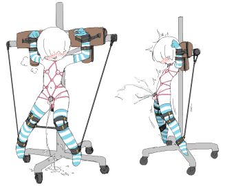 1boy blush bondage chastity cum cumming dildo_in_ass embarrassed embarrassed_nude_femboy femboy gay gay_male long_gloves male male_only naked_stockings naked_thighhighs nude restrained stickman stockings thighhighs tosx yaoi