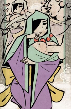 1boy 1girls 5_fingers animated asian_female barely_contained_breasts big_breasts boobfuck boobjob breasts buxom cleavage cleavage_cutout cleavage_overflow clothed clothed_paizuri disembodied_penis female female_focus gif hair_over_one_eye heart hearts huge_breasts kimono loop male mole_under_eye okami okami_(capcom) on_knees paizuri penis perpendicular_paizuri pokannnn presenting_breasts rao sweat sweatdrop titjob tittyfuck top_heavy