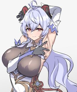 2d armpits artist_request breasts female fully_clothed ganyu_(genshin_impact) genshin_impact huge_breasts sideboob