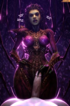 1girls 3d alien alien_girl blender_(software) bone_wings breasts dialogue english_text female femdom nipples queen_of_blades sarah_kerrigan smitty34 starcraft straight tagme tan_body text zerg