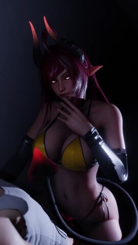 1boy 1girls 3d animated big_breasts bra cowgirl_position demon_girl demon_horns female female_focus female_on_top female_penetrated glowing_eyes large_breasts lazyprocrastinator long_hair no_sound original panties_aside penis_in_pussy red_hair riding riding_penis sex sinia succubus tagme vaginal_penetration vaginal_sex video