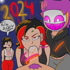 2boys 2girls blowjob cuckold fax_(thefax87) female fex_(thefax87) goth_girl ivy_(thefax87) led_light male mike_(thefax87) new_year ntr original_character thefax87