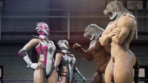 2boys 2girls 3d armor_king clothed dark-skinned_male dark_skin female indoors interracial jaycee jaycee_(tekken) julia_chang king_(tekken) large_penis larger_male latino latino_male light-skinned_female light-skinned_male light_skin male male/female mexican mexican_male michelle_chang muscular muscular_male naked naked_male namco penis sabina_renwa tekken tekken_tag_tournament_2 wrestler wrestling_outfit