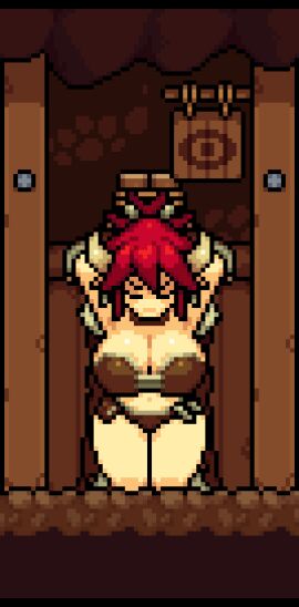 animated armor ass athletic athletic_female axe badcolor barbarian big_ass big_breasts bikini blue_eyes bondage breasts captured captured_heroine cleavage closed_eyes cowgirl cute defeated defeated_heroine female gif goblin_nest hathor_(badcolor) horns hourglass_figure huge_ass huge_breasts imminent_sex large_ass large_breasts loop muscular muscular_female original pixel_art red_hair restrained rope short_hair solo thick_thighs