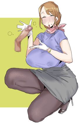 1girls ascot bangs black_legwear black_stockings blonde blonde_female blonde_hair blush blush_lines blushing bracelet breasts bun_hair censored censored_penis closed_eyes dark_penis disembodied_penis erect_penis female gloves grey_skirt hair_bun hairbun heels high_heels large_breasts leebongchun male mature mature_female milf miniskirt mosaic mosaic_censoring nipples_visible_through_clothing open_mouth original original_character penis pink_ascot pink_scarf presenting_penis purple_shirt purple_topwear scarf short_hair skirt slit_eyes squatting stockings sweat sweatdrop triangle_mouth updo watch white_gloves wristwear