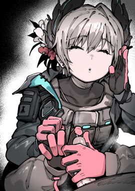 1boy 1girls 4_arms arknights assertive_female bird_girl closed_eyes clothed erection feather_hair female female_focus femdom gentle_femdom glans glans_stimulation glansjob gloved_handjob gloves grey_hair handjob holding_penis karasu_chan karasu_raven male male_pov multi_arm multi_limb penis penis_grab pov pov_crotch precum precum_drip precum_string raidian_(arknights) small_penis smile stroking stroking_cock stroking_penis two-handed_handjob uncensored