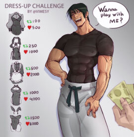 1boy abs artist_name dialogue dollar_bills english_text jujutsu_kaisen male male_focus male_only money muscular muscular_male scar scar_on_face simple_background solo_focus toji_fushiguro vimesy