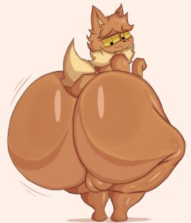 2024 anthro ass backsack balls ballsack big_ass big_butt black_eyes black_nose brown_body brown_ears brown_hair brown_tail colored digital_media_(artwork) dipstick_tail eevee femboy generation_1_pokemon genitals hair hi_res huge_ass huge_butt huge_thighs hyper hyper_ass hyper_butt looking_at_viewer looking_back looking_back_at_viewer male markings motion_lines neck_tuft nintendo pokemon pokemon_(species) pral_(freakyahvee) rear_view shaded simple_background smug solo tail tail_markings tan_background tan_inner_ear tan_tail_tip thick_thighs tuft yellow_sclera yoshuacomoyoshu