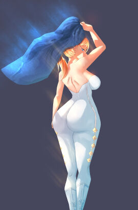 absurdres ass blonde_hair breasts dress female female_only genshin_impact highres huge_ass jean_gunnhildr kanzatitties knight large_breasts thick_thighs thighs white_dress