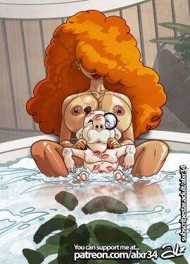 1boy 1girls 2d alx_(fuckit) areolae bath bathing bathroom bathtub big_breasts breasts bubble_bath busty cartoon_network curly_hair earrings female hanna-barbera hat hourglass_figure kiss_mark kiss_marks large_breasts light-skinned_female light-skinned_male light_skin lipstick lipstick_mark lipstick_marks long_hair lying lying_on_back lying_on_breasts lying_on_person makeup male male_focus mayor_mayor monocle mouse nail_polish necklace nipples nude nude_female nude_male nudity older_male powerpuff_girls red_hair red_kiss_mark red_lips red_lipstick red_lipstick_mark relaxing sara_bellum shortstack sitting smaller_male tagme taller_female tan tan_body tan_skin tanline white_hair wide_hips younger_female