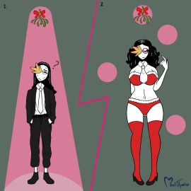 artist_signature ass ass_expansion before_and_after bimbo bimbo_body bimbofication bimbofied breast_expansion breast_growth breast_growth_(enlargement) breasts coral_glasses dream_bbq ena_(series) female glasses huge_ass huge_breasts meanthymine midriff mistletoe navel red_lingerie tagme thigh_expansion