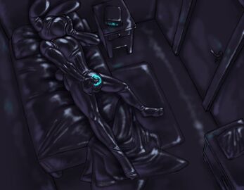 2024 a_guy_somewhere alarm_clock anthro bed biped chastity_device clock detailed_background digital_media_(artwork) fingers furniture glistening glistening_body glowing_bulge guy_(a_guy_somewhere) hi_res lagomorph latex latex_body latex_room latex_skin leporid lock_bulge long_ears male male_only mammal masturbation null_bulge on_bed pillow rabbit solo