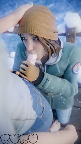 1boy 3d 3d_model artist_name artist_signature barefoot female full_color fully_clothed fully_clothed_female life_is_strange life_is_strange:_double_exposure looking_at_partner male max_caulfield max_caulfield_(double_exposure) oral outdoors outside partially_clothed partially_clothed_male penis ruru3dx snow snowflake sucking sucking_penis winter winter_clothes