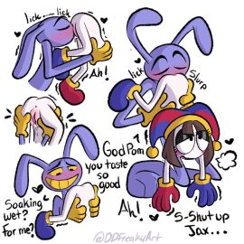 anilingus anus ass bare_ass bunny clown clown_girl completely_nude cunnilingus ddfreakyart female glitch_productions gloves hair highres jax_(the_amazing_digital_circus) jester jester_girl legs licking medium_hair nude oral perineum petite pomni pomni_(the_amazing_digital_circus) pussy sex size_difference the_amazing_digital_circus white_skin