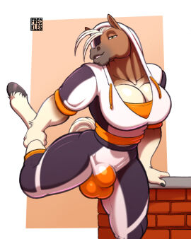 4:5 anthro breasts bulge cleavage clothed clothing digital_media_(artwork) equid equine freckles_(artist) green_eyes gynomorph hair hi_res hooves horse intersex juniper_(freckles) leg_markings mammal markings socks_(marking) solo traditional_media_(artwork) white_hair