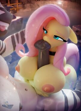 1boy 1girls 3d 3d_(artwork) anthro areolae ass big_ass big_breasts big_penis breasts choker equine female fluttershy_(mlp) friendship_is_magic furry furry_only half-closed_eyes hand_on_head hooves-art huge_breasts huge_cock male muscular muscular_male my_little_pony nipples nude nude_female nude_male paizuri penis pink_hair pink_tail png smile yellow_body zebra zebra_(male)_(mlp) zebradom