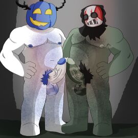 2boys balls bara dusekkar_(forsaken) forsaken_(roblox) frottage gay_sex germxxx green_skin hairy_balls hairy_legs hairy_male leaking_precum male masked musky_balls musky_cock penis pumpkin_head roblox roblox_game robloxian self_upload slasher_(forsaken) smiling snarling white_skin yaoi