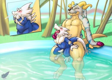 1_eye 2024 2_horns 3_toes 4_fingers all_the_way_through anal anal_sex animal_genitalia animal_penis animal_skin anthro anthro_on_anthro anthro_penetrated anthro_penetrating anthro_penetrating_anthro anthro_penetrating_male areola arm_tuft armband artist_logo ass balls bandage bandaged_arm bandai_namco belly belly_tuft bent_arm bent_legs big_belly big_claws big_dom_small_sub big_penis biped black_eye_patch black_eyewear black_nose black_sclera blucomon blue_balls blue_body blue_fur blush bodily_fluids chair_position claws covering covering_mouth cum cum_drip cum_from_mouth cum_in_mouth cum_inside cum_string cum_through cutaway dated detailed_background digimon digimon_(species) digitigrade dominant dominant_anthro dominant_male dripping duo ejaculation erection eye_patch eye_patch_only eye_roll eyebrows eyepatch eyewear fakemon fan_character feet fennephilim_fox finger_claws fingers from_behind_position fross_the_blucomon fur gabumon garabumon genital_fluids genitals glans glistening_arms glistening_belly glistening_body glistening_legs glistening_pecs glistening_scales grass green_eyes half-closed_eyes hand_on_leg hand_on_legs hand_on_shoulder hi_res horn huge_cock humanoid_genitalia humanoid_penis hybrid_genitalia hybrid_penis inflation larger_anthro larger_male logo long_penis looking_at_viewer looking_pleasured male male/male male_on_anthro male_penetrated male_penetrating male_penetrating_anthro male_penetrating_male mouth_closed muscular muscular_anthro muscular_male naked narrowed_eyes nature nature_background neck_tuft nipples nude nude_anthro nude_male on_lap open_mouth outdoor_sex outside outside_sex partially_submerged paws pecs penetration penile penile_penetration penis penis_in_ass penis_size_difference picture_in_picture pink_glans pink_penis pink_tongue plant pool purple_claws raised_eyebrows red_eyes scales sex shoulder_grab shoulder_tuft sitting sitting_on_another sitting_on_lap size_difference smaller_anthro smaller_male smaller_penetrated spiked_tail spikes spikes_(anatomy) spiral_horn submissive submissive_anthro submissive_male swimming_pool tail thick_tail threaded_by_penis toe_claws toes tongue tongue_out tree tuft urethra water wearing_eyewear white_body white_claws white_fur white_penis white_skin yellow_body yellow_horn yellow_scales