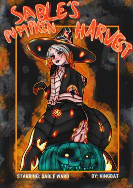 big_butt dead_by_daylight goth goth_girl halloween halloween_costume kingbat public_nudity pumpkin sable_ward white_hair witch witch_hat