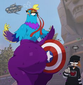 2d 2girls animal_humanoid annoyed annoyed_expression ass ass_bigger_than_head ass_focus avian background_character beanie big_ass big_butt bottom_heavy bubble_ass bubble_butt budge_(fortnite) budge_(fortnite)_is_not_female cat_ears cat_girl catgirl curvaceous curvy curvy_figure dialogue english_text epic_games feathers feline female female_only fortnite fur fur_thick_thighs furry genderswap genderswap_(mtf) hand_on_hip holding_object_between_buttocks huge_ass marvel marvel_comics meow_skulls_(fortnite) narrowed_eyes nude object_between_ass open_mouth pigeon rule_63 shield sssonic2 text unaware voluptuous voluptuous_female wide_hips